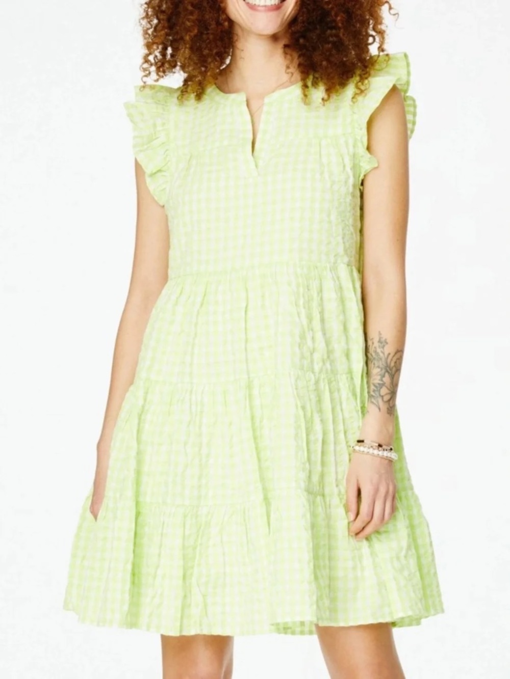 Roller Rabbit Lime Green White Gingham Sundress Size XL